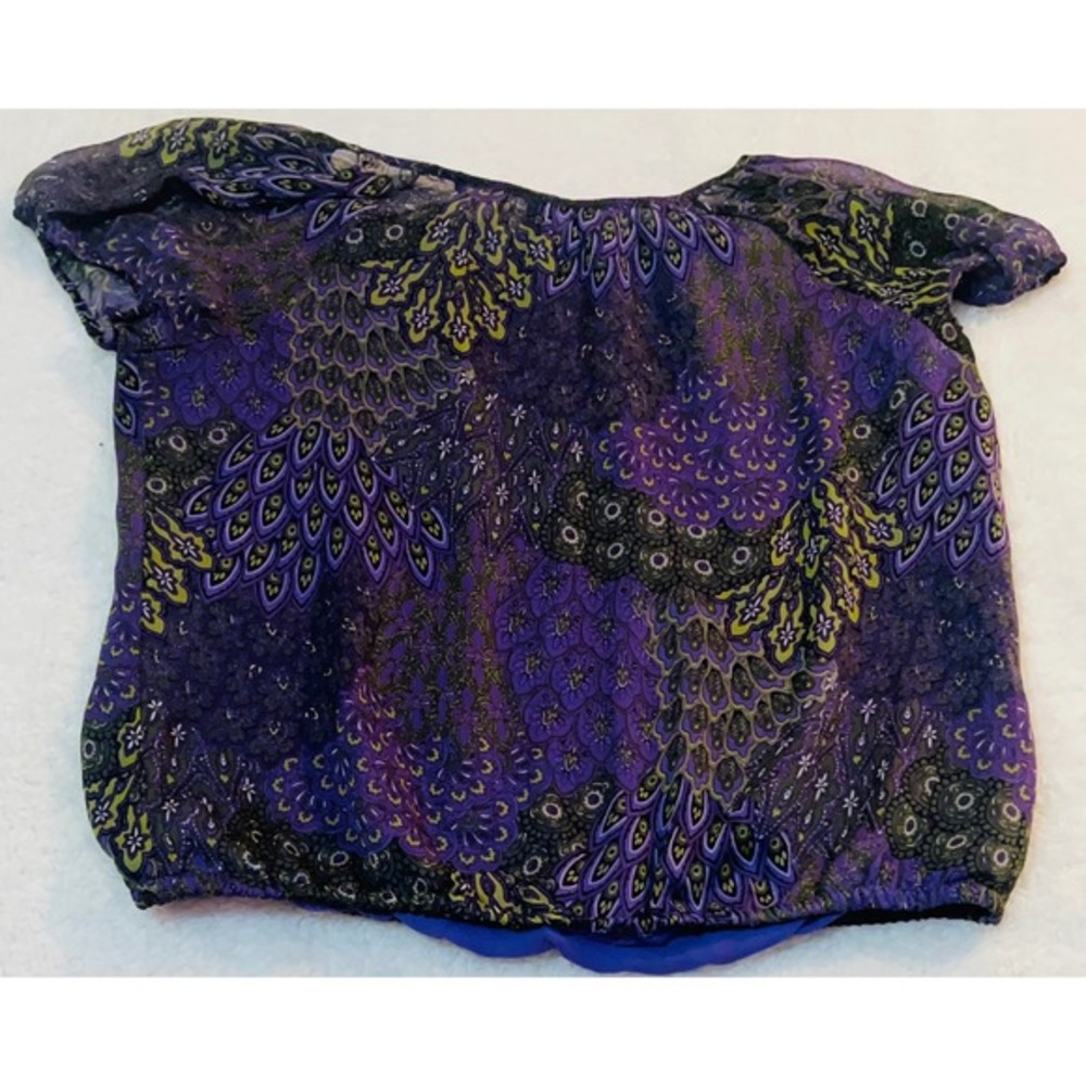 Sonoma Womens Purple Peacock Paisley Chiffon Bubble Hem Blouse XL - Picture 7 of 7